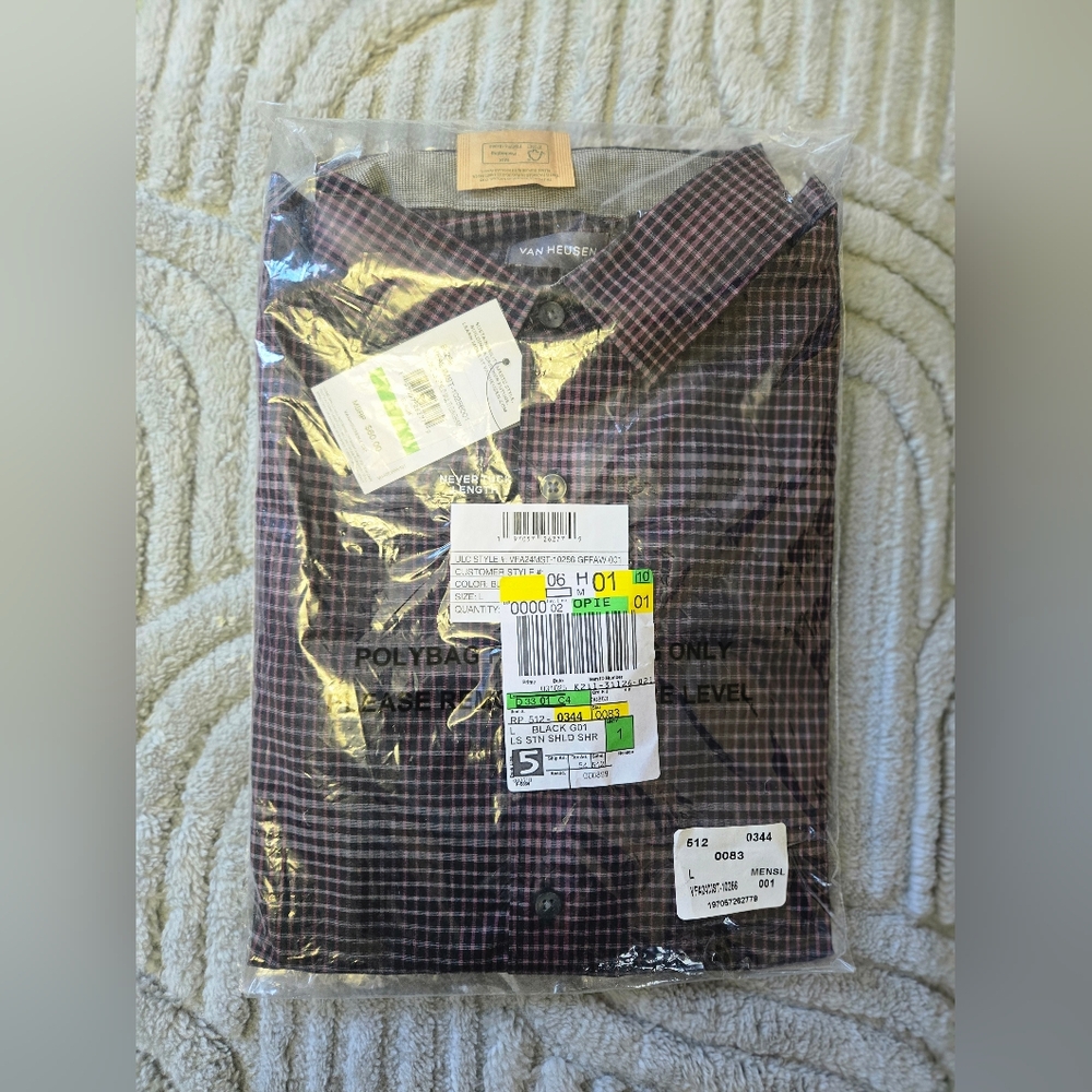 Van Heusen Men's Purple and Black Plaid Button Up Shirt Size Large NWT - Picture 9 of 9